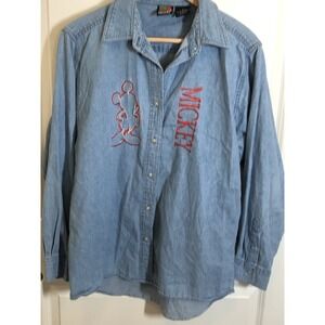 Mickey Unlimited Shirt Women's Medium Blue Chambray Disney Mickey Mouse Western